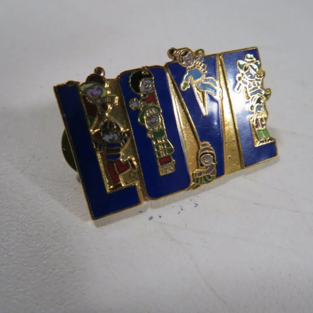 Kids Blue Metal LOVE lapel pin with gold accent